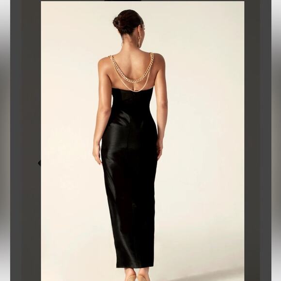 ALIEVA DULCE DUPIONI MAXI GOLD CHAIN DRESS (BLACK) Size L - Picture 5 of 13